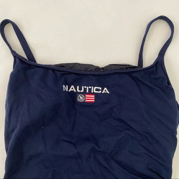 Ladies Nautica navy blue flag patriotic one piece bathing suit swimsuit sz 10 - Picture 2 of 5